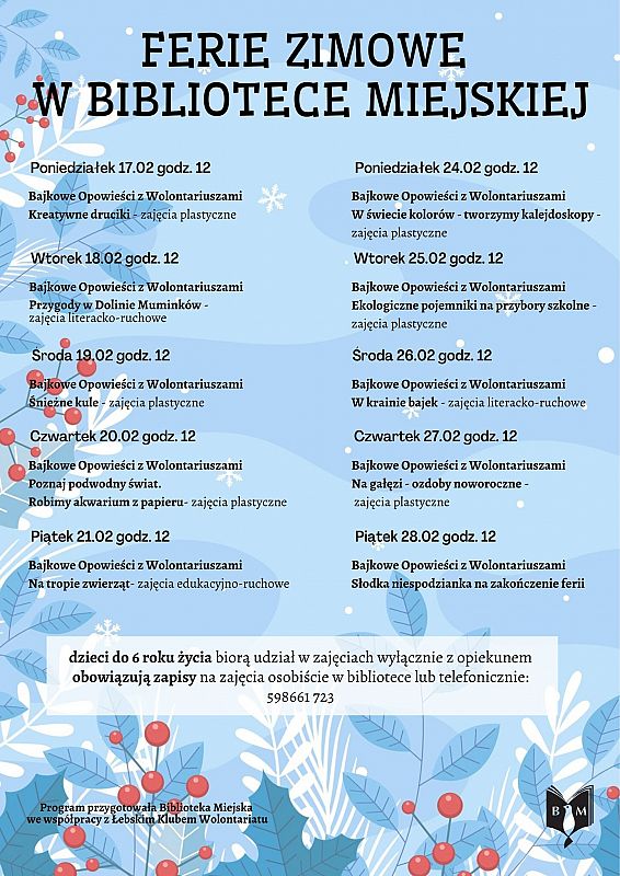 Grafika 1: Ferie zimowe w Bibliotece Miejskiej w Łebie