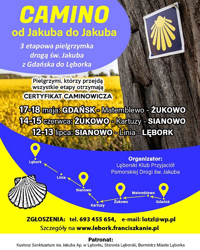 Grafika 1: 3 weekendowa pielgrzymka z Sianowa do Lęborka "Camino - od Jakuba do Jakuba"