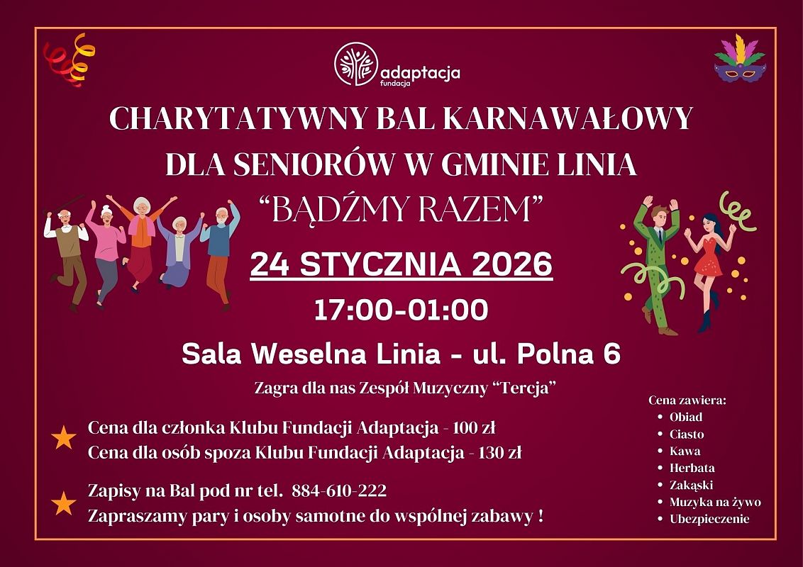 Grafika 1: Charytatywny bal karnawałowy dla seniorów w gminie Linia