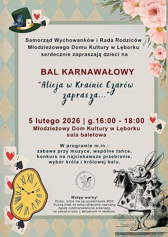 Grafika 1: Bal karnawałowy "Alicja w Krainie Czarów zaprasza"