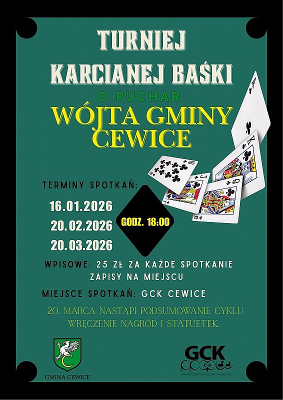 Grafika 1: Zawody z cyklu Karcianej Baśki w GCK o Puchar Wójta Gminy Cewice