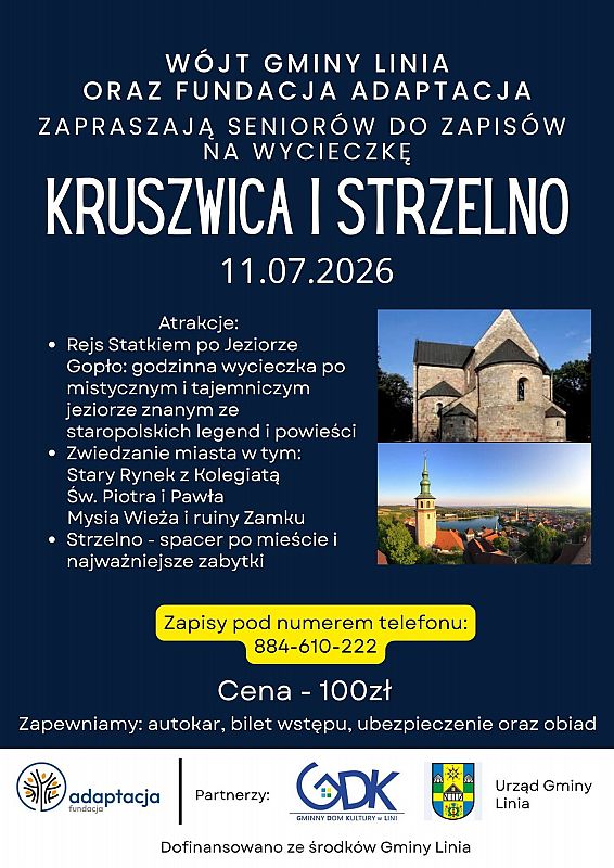 Grafika 1: Wyjazd seniorów na wycieczkę do Kruszwicy i Strzelna