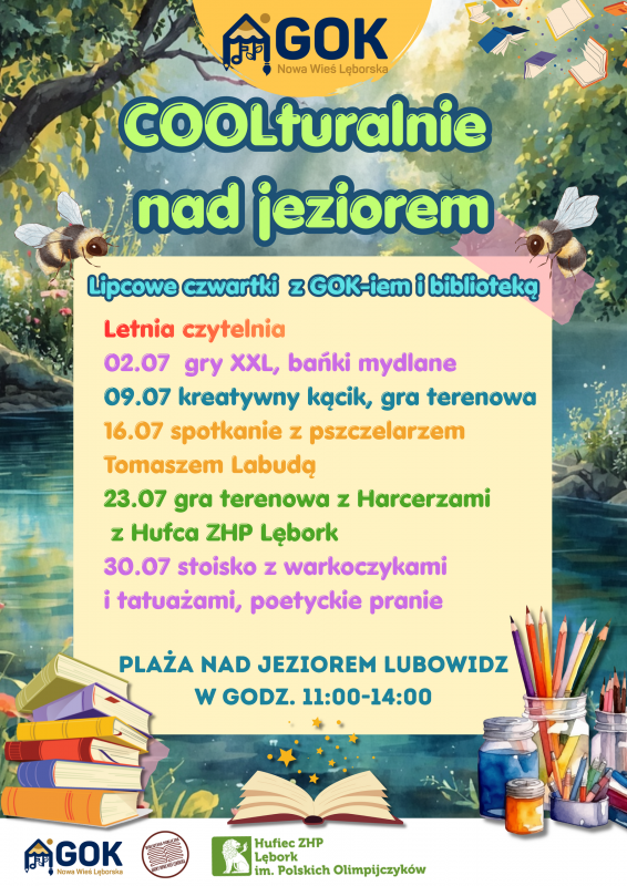 Grafika 1: COOLturalnie nad jeziorem. Lipcowe czwartki nad Jeziorem Lubowidz” – stoiska z atrakcjami dla dzieci