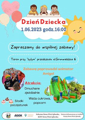 Plakat - Dzień Dziecka w Nowej Wsi Lęborskiej – Czerwiec 2023 grafika