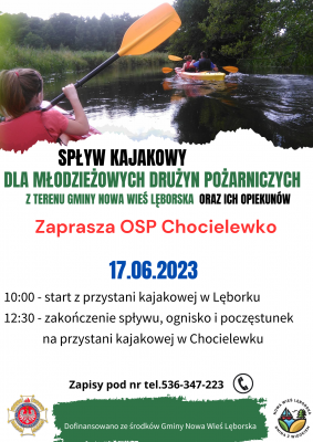Spływ kajakowy dla Młodzieżowych Drużyn Pożarniczych z terenu Nowa Wieś Lęborska oraz ich opiekunów grafika