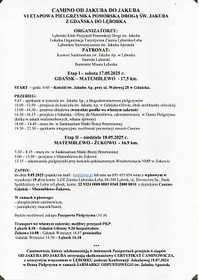 Grafika 2: 1 weekendowa pielgrzymka z Gdańska do Żukowa "Camino - od Jakuba do Jakuba"